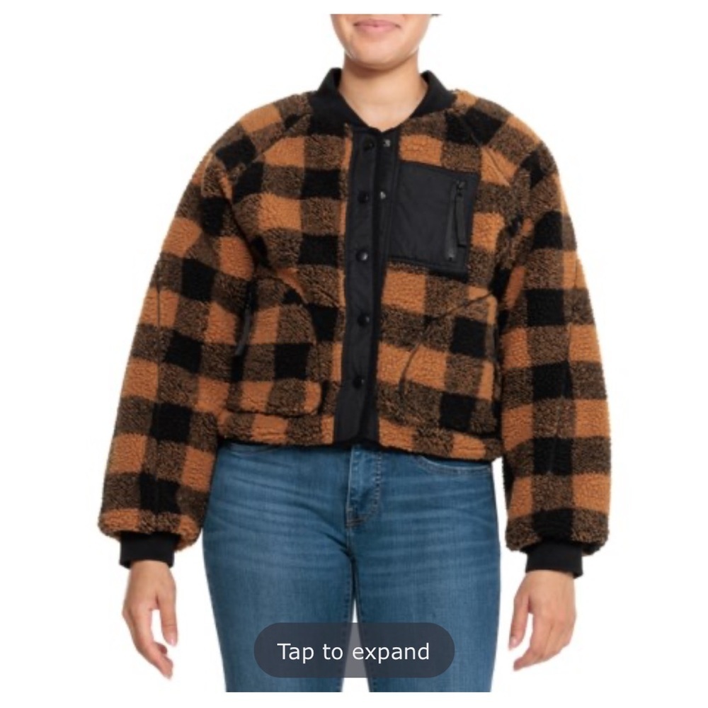 Blank NYC Checkered Sherpa Fleece Snap Insulated Jacket size Small